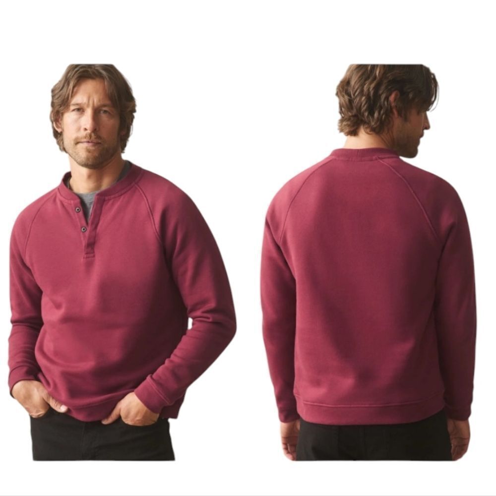 NEW American Giant Midweight Snap Henley Long Sleeve Top Pomegranate Red L